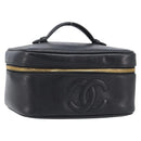 CHANEL Vanity Cosmetic Pouch Caviar Skin Black Gold CC Auth BA16061V-1