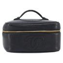 CHANEL Vanity Cosmetic Pouch Caviar Skin Black Gold CC Auth BA16061V-2