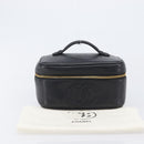 CHANEL Vanity Cosmetic Pouch Caviar Skin Black Gold CC Auth BA16061V-24