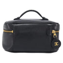 CHANEL Vanity Cosmetic Pouch Caviar Skin Black Gold CC Auth BA16061V-3