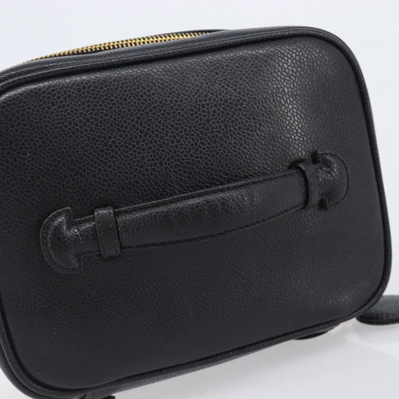 CHANEL Vanity Cosmetic Pouch Caviar Skin Black Gold CC Auth BA16061V