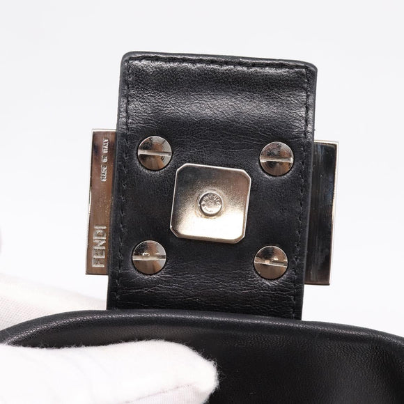 FENDI Mamma Baguette Shoulder Bag Leather Black Silver Auth BA16062V