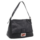 FENDI Mamma Baguette Shoulder Bag Leather Black Silver Auth BA16062V-1