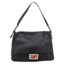 FENDI Mamma Baguette Shoulder Bag Leather Black Silver Auth BA16062V-2