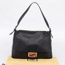 FENDI Mamma Baguette Shoulder Bag Leather Black Silver Auth BA16062V-26