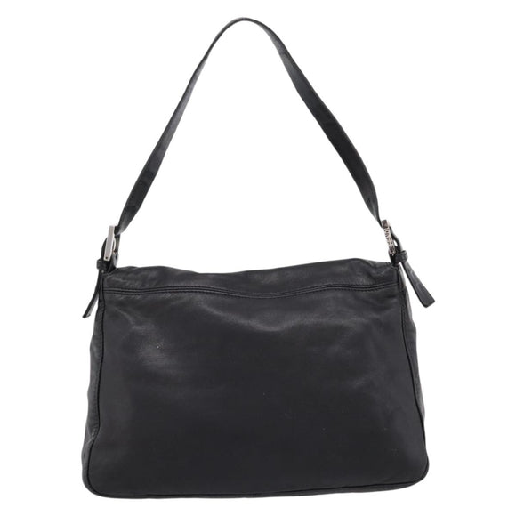FENDI Mamma Baguette Shoulder Bag Leather Black Silver Auth BA16062V