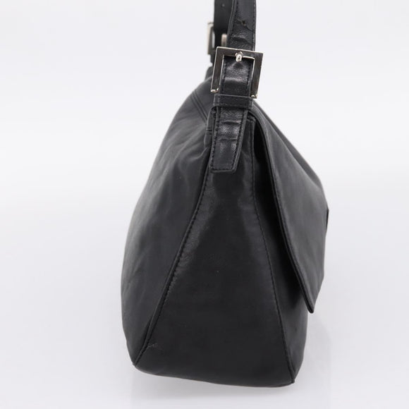 FENDI Mamma Baguette Shoulder Bag Leather Black Silver Auth BA16062V