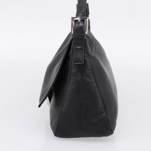 FENDI Mamma Baguette Shoulder Bag Leather Black Silver Auth BA16062V