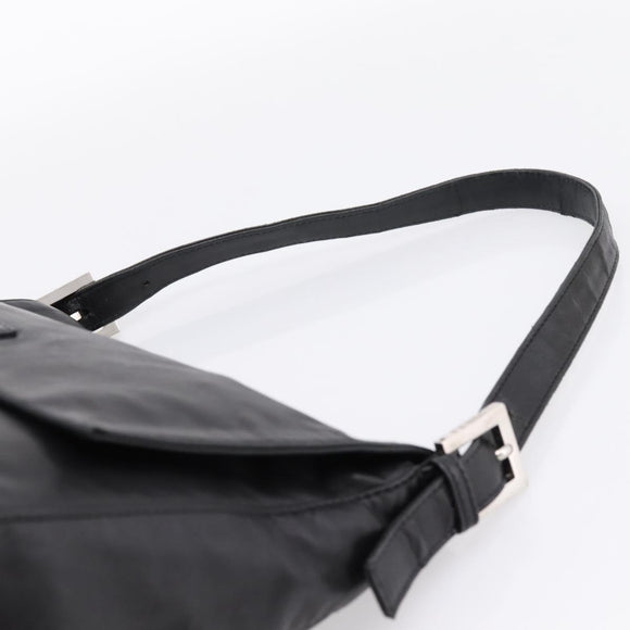 FENDI Mamma Baguette Shoulder Bag Leather Black Silver Auth BA16062V