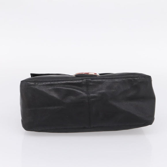 FENDI Mamma Baguette Shoulder Bag Leather Black Silver Auth BA16062V