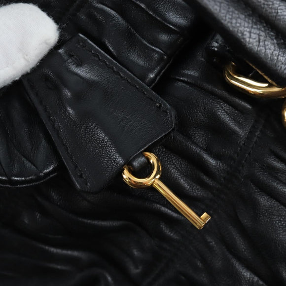 PRADA Gathered Tote Bag Leather Black Gold Auth BA16064SAV