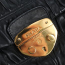 PRADA Gathered Tote Bag Leather Black Gold Auth BA16064SAV-19