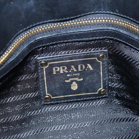 PRADA Gathered Tote Bag Leather Black Gold Auth BA16064SAV