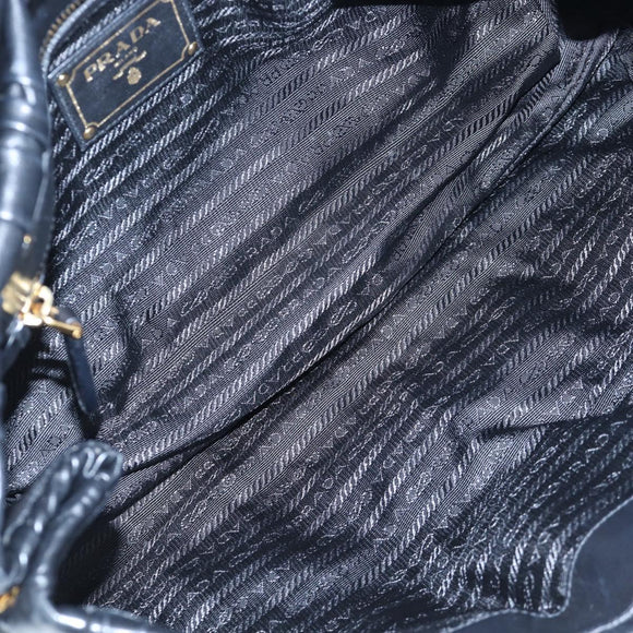PRADA Gathered Tote Bag Leather Black Gold Auth BA16064SAV