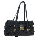 PRADA Gathered Tote Bag Leather Black Gold Auth BA16064SAV-1