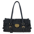 PRADA Gathered Tote Bag Leather Black Gold Auth BA16064SAV-13