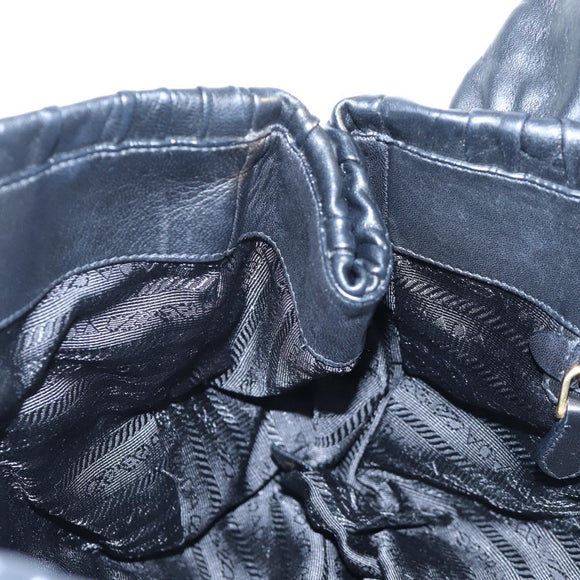 PRADA Gathered Tote Bag Leather Black Gold Auth BA16064SAV