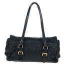 PRADA Gathered Tote Bag Leather Black Gold Auth BA16064SAV-2