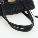PRADA Gathered Tote Bag Leather Black Gold Auth BA16064SAV-7