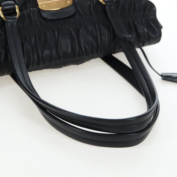 PRADA Gathered Tote Bag Leather Black Gold Auth BA16064SAV