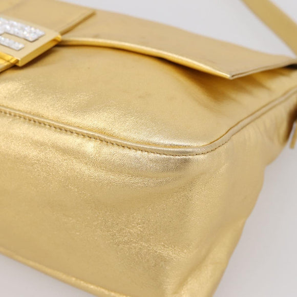 FENDI Mamma Baguette Shoulder Bag Leather Gold Auth BA16067SAM