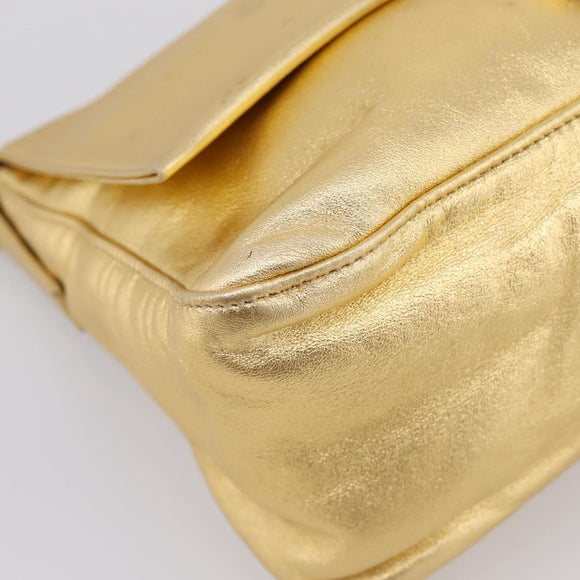 FENDI Mamma Baguette Shoulder Bag Leather Gold Auth BA16067SAM