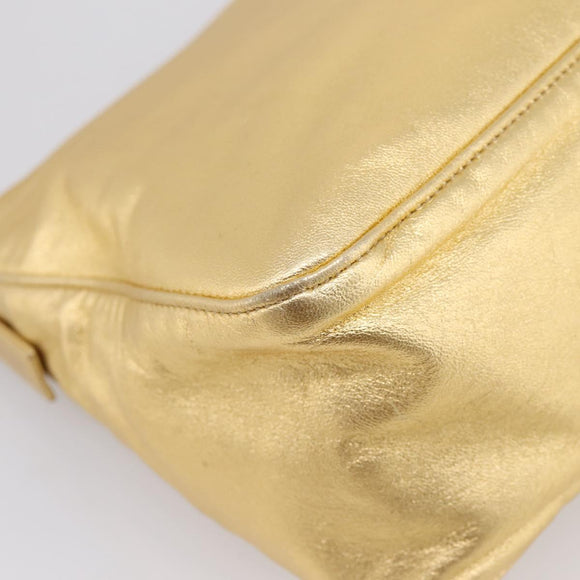 FENDI Mamma Baguette Shoulder Bag Leather Gold Auth BA16067SAM