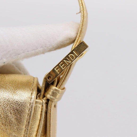 FENDI Mamma Baguette Shoulder Bag Leather Gold Auth BA16067SAM