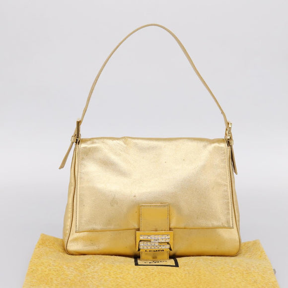 FENDI Mamma Baguette Shoulder Bag Leather Gold Auth BA16067SAM