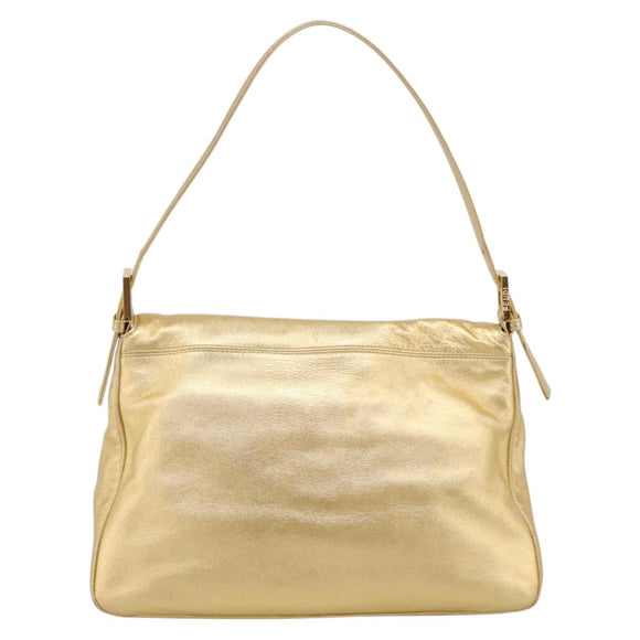 FENDI Mamma Baguette Shoulder Bag Leather Gold Auth BA16067SAM