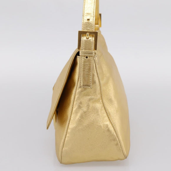 FENDI Mamma Baguette Shoulder Bag Leather Gold Auth BA16067SAM