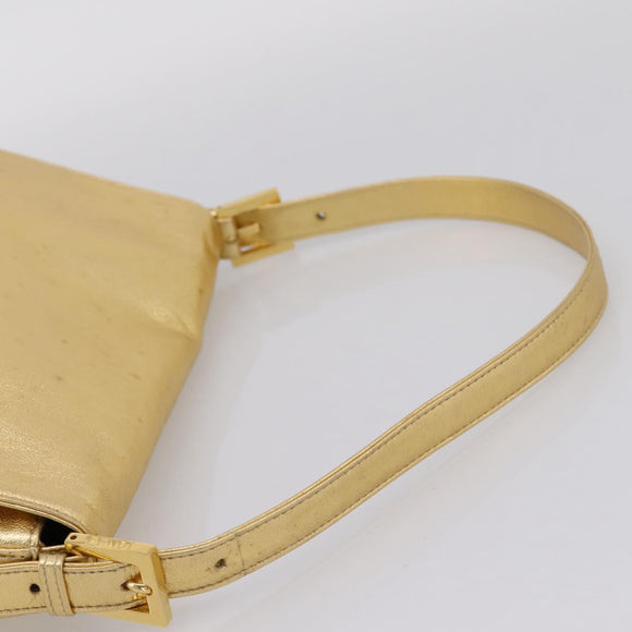FENDI Mamma Baguette Shoulder Bag Leather Gold Auth BA16067SAM