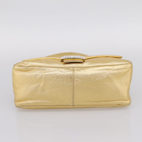 FENDI Mamma Baguette Shoulder Bag Leather Gold Auth BA16067SAM