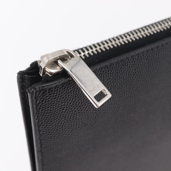 Saint Laurent Clutch Bag Leather Black Silver Auth BA16068A