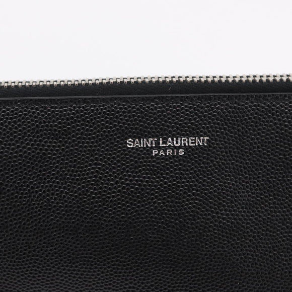 Saint Laurent Clutch Bag Leather Black Silver Auth BA16068A