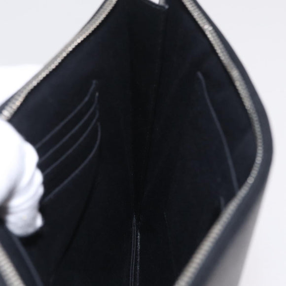 Saint Laurent Clutch Bag Leather Black Silver Auth BA16068A