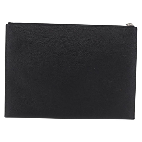 Saint Laurent Clutch Bag Leather Black Silver Auth BA16068A