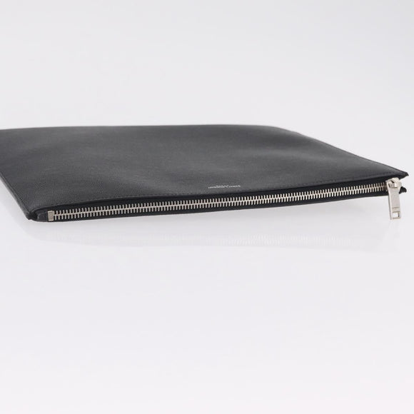 Saint Laurent Clutch Bag Leather Black Silver Auth BA16068A