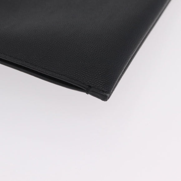 Saint Laurent Clutch Bag Leather Black Silver Auth BA16068A