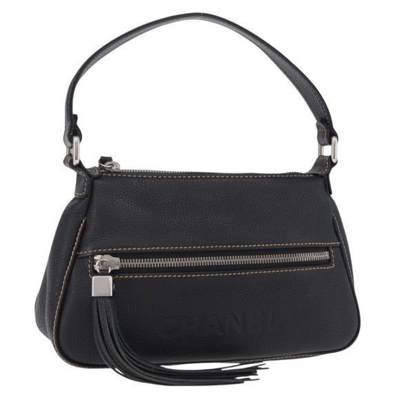 CHANEL Shoulder Bag Leather Black Silver CC Auth BA16070V