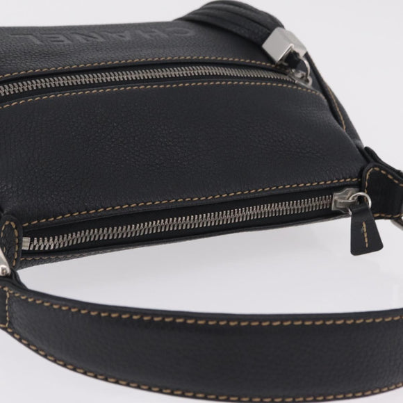 CHANEL Shoulder Bag Leather Black Silver CC Auth BA16070V