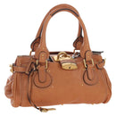 Chloe Paddington Hand Bag Leather Brown Gold Silver Auth BA16075V-1