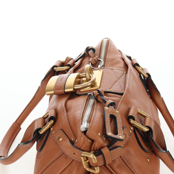 Chloe Paddington Hand Bag Leather Brown Gold Silver Auth BA16075V