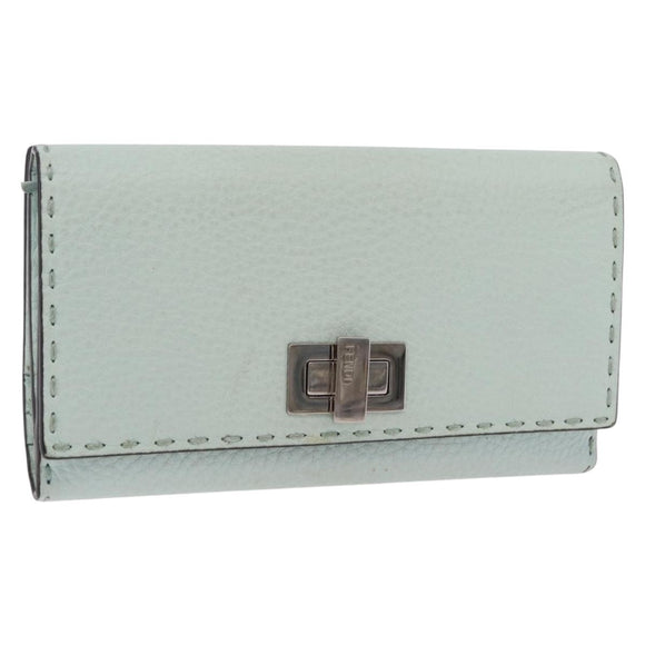FENDI Celeria Long Wallet Leather Green Silver Auth BA16079A
