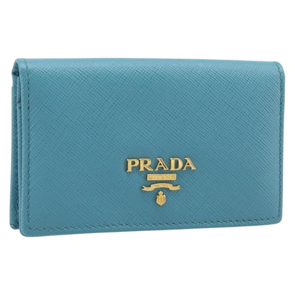 PRADA Card Case Saffiano leather Turquoise Blue Gold Auth BA16080A