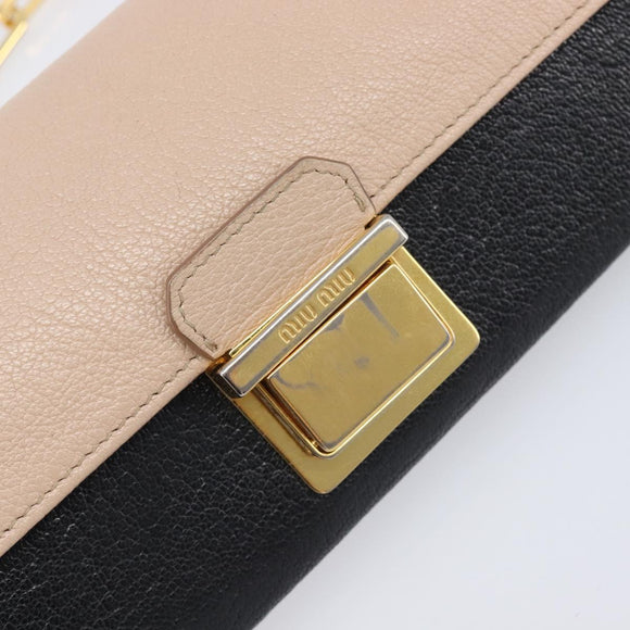 Miu Miu Chain Shoulder Wallet Leather Gold Pink Auth BA16081A