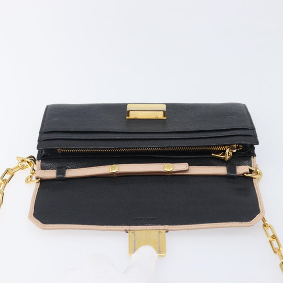 Miu Miu Chain Shoulder Wallet Leather Gold Pink Auth BA16081A