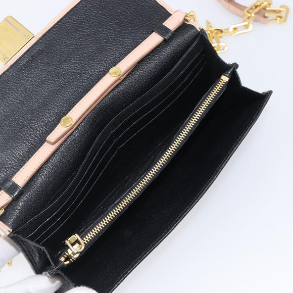 Miu Miu Chain Shoulder Wallet Leather Gold Pink Auth BA16081A