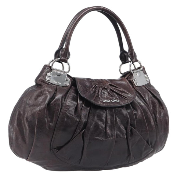 Miu Miu Hand Bag Leather Dark Brown Silver Auth BA16082V
