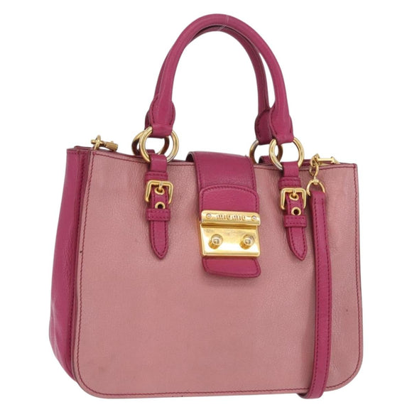 Miu Miu Madras Hand Bag Leather 2way Pink Gold Tone Auth BA16083